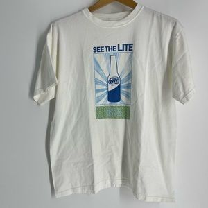 Miller Light Shirt Mens Small White Vintage See The Lite Graphic Cotton Tee